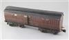 A Gauge 1 Midland bogie baggage van with clerestorey roof, red with auto coupling, 43 cm long No 2132                                  