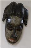 A Gabon metal overset carved wood mask length 40cm                                                                                     