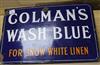 A Colmans Wash Blue for Snow White linen enamel sign                                                                                   