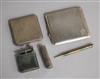 Two silver cigarette cases, a silver lipstick holder, a Dunhill lighter and a pencil.                                                  