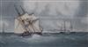 C.H. Lewis, watercolour, French sailing ship and steamer off the coast, signed 16 x 31cm.                                              