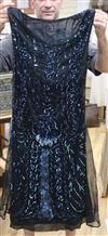 A 1920's petrol blue sequin on black net flapper dress (with later alterations)                                                        