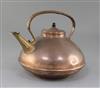 An Arts & Crafts copper compressed spherical kettle, by W.A.S. Benson, c.1895, overall height 37in.                                    