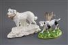 Two Minton porcelain figures of a pointer and a Newfoundland dog, c.1831-40, L. 8.5cm and 12.2cm                                       