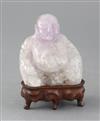 A Chinese amethyst quartz figure of Budai, height 14.5cm including wood stand                                                          