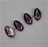 A pair of late 1950's 9ct gold and blue enamel oval masonic cufflinks, gross 9.1 grams.                                                