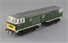 A Big Train battery operated O gauge Himek locomotive, number D7014, green/grey livery, 36cm, with track                               