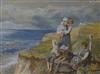 After Birket Foster, watercolour, children on a cliff top, 22 x 29cm                                                                   