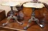 A pair of carved mahogany tripod tables, with associated gilt tops W.49cm                                                              