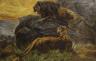Alice Daniel, oil on canvas, Lions after Herbert Dicksee, signed and dated 1913, 50 x 75cm                                                                                                                                  
