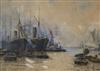 Arthur Legge (1859-1942), watercolour, shipping on the Thames, signed and dated '89, 39 x 59cm                                         