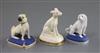 Two rare Charles Bourne porcelain figures of dogs, c.1817-30, H. 6.2cm - 7.2cm (3 dogs)                                                