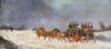 Philip H Rideout (1860-1920), oil on board, Coach in winter, signed, 16 x 33cm                                                                                                                                              