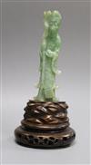 A Chinese jadeite figure of Shou Luo and two stands                                                                                    