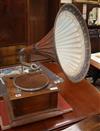 A 1930's oak cased gramophone                                                                                                          