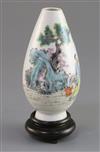 A Chinese famille rose oviform vase, Hongxian mark, Republic period, H. 13cm, woods stand                                              