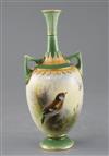 A good Royal Worcester small vase painted with a goldfinch by Ernest Barker, c.1911, H.20cm                                            