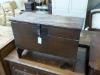 A 17th century oak six plank coffer with candle box (top a.f.), width 73cm                                                                                                                                                  