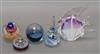 A Caithness 'Ozone' glass paperweight, boxed, a Perthshire example, two other paperweights and a glass fish                            