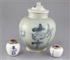 A Chinese blue and white calligraphic jar and cover, and two similar smaller jarlets                                                   