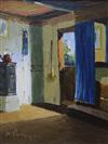 Osvald Rasmussen (1885-1972), oil on canvas, Cottage interior, signed, 34 x 26cm                                                       