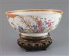 A Chinese export famille rose bowl, Qianlong period, D. 26cm, wood stand                                                               