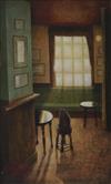 Peter Messer, egg tempera on board, "Seeing the Monkey", signed, 58 x 35cm                                                             