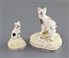 A Samuel Alcock group of a seated cat and kitten and a similar figure of a kitten, c.1840-50, H. 6.4cm and 4.7cm, slight faults        