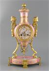 A late 19th century French ormolu mounted Sevres style porcelain mantel clock, width 8.25in. height 15.25in.                           