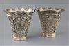 A pair of late Victorian pierced repousse silver vases by James Deakin & Sons, height 17.2cm.                                          