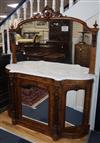 A Victorian burr walnut marble top mirrored back credenza W.154cm                                                                      