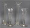 A pair of tall fluted cut glass vases and a pair of cut glass trumpet vases tallest 41cm                                               