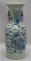 A large Chinese celadon glazed blue and white vase H.58cms.                                                                            