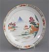 A Chinese famille rose 'landscape' saucer dish, early Qianlong period, diameter 22cm                                                   