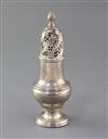 A George II silver caster by Samuel Wood, engraved with the Heneage family crest, 9.5 oz.                                              