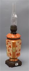 A late Victorian Oriental style pottery oil lamp H.66cm                                                                                