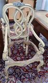 A set of six Venetian cream and blue painted open armchairs (no seats)                                                                 