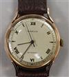 A gentleman's 18ct gold Marvin non magnetic manual wind wrist watch.                                                                   