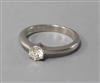 An 18ct white gold and solitaire diamond ring, size L.                                                                                 