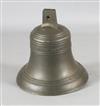 A 19th Century English cast bell with iron clapper, cast with 'Mears Founder London 1859', height 14in. diameter 14in.                 