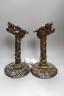 A pair of Chinese carved hongmu dragon lamps - 40cm tall                                                                                                                                                                    