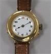 A 15ct gold trench style lady's wristwatch,                                                                                            