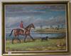 Barbara Waller, oil on canvas, lady on a pony, at Brampton Water, signed and dated 1968, 50 x 65cm                                     