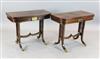 A pair of Regency brass inset rosewood card tables, W.2ft 11in. D.1ft 5.5in. H.2ft 5in.                                                