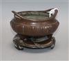 A Chinese bronze tripod censer and stand                                                                                               