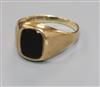 A 9ct gold and black onyx signet ring, size L/M                                                                                        