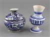 A Safavid underglaze blue and black pottery jar, 17th century, and a tin-glaze pottery vase, height 12.5cm                             