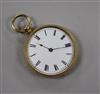 An engraved 18ct gold pocket watch with Roman dial.                                                                                    