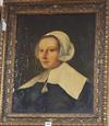 19th century Flemish School, oil on panel, Portrait of a 17th century lady, 53 x 43cm                                                  