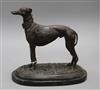 A spelter bronzed figure of a greyhound, on a marble base, signed Mene height 27cm                                                     